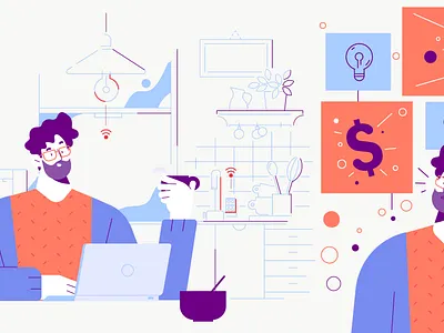 Builddie app character design design domotic flat guy with coffee house illustration kitchen man vector