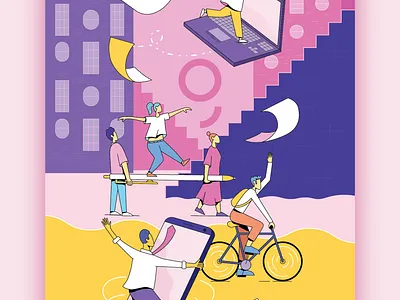 Friday, 6 PM corporate dance dancing friday happiness happy illustration illustration art people technology vector weekend