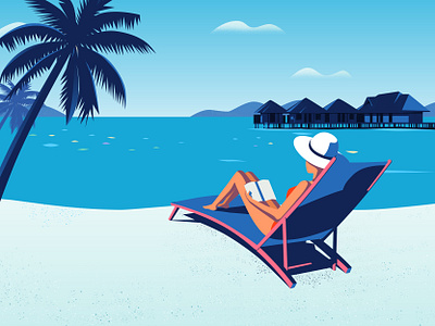 Girl relaxing on beach beach girl hat illustration journey relax