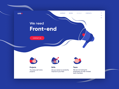 We need frontend developers header homepage icon illustration job landing landing page megaphone recruitment vacancy