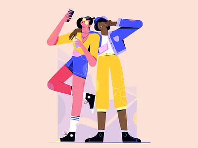Friends selfie 2d animation branding character design flat friend girl girlfriend illustration phone selfie smartphone