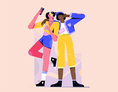 Friends selfie 2d animation branding character design flat friend girl girlfriend illustration phone selfie smartphone