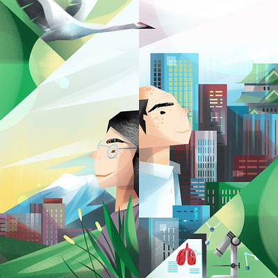 Japan 2030 character cityscape digital editorial folioart futuristic illustration japan jia yi liu technology