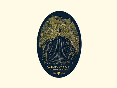Wind Cave National Park badge badge design badges blue branding design gold illustration line art logo travel
