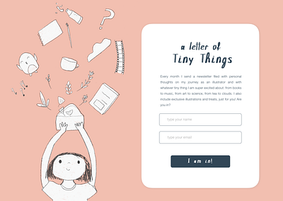 Tiny Newsletter Subscription 001 cute dailyui dailyui 001 dailyuichallenge happy illustration modal newsletter subscribe subscription ui