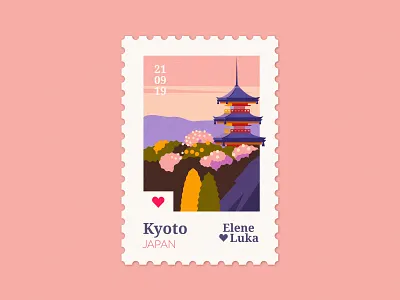 Kyoto π―π΅ anano flat illustration japan kyoto mountains post sky stamp stamp design stamps texture travel