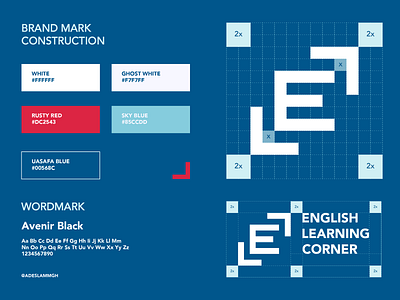 ELC Brand algiers blue brand brandbook center corner design dz ec el elc england english identity learning logo london red styleguide
