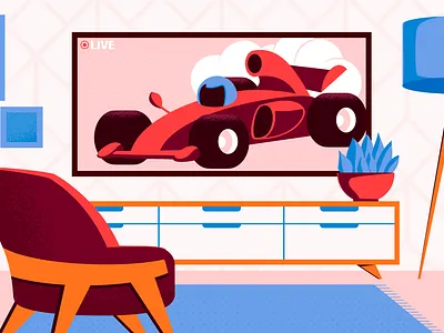 Watching F1 armchair blog car cockpit design illustration lamp plant room texture tv vector