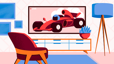 Watching F1 armchair blog car cockpit design illustration lamp plant room texture tv vector