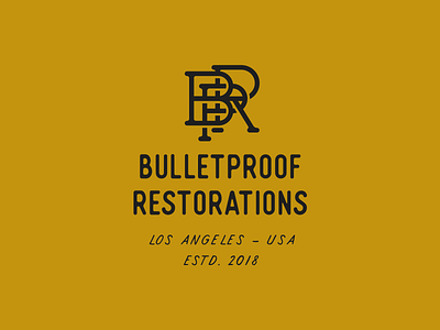 Bulletproof Restorations badge logo bullet car lettering lockup logo monogram restorations texture tuning typography