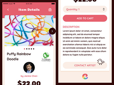 Charity Art: Item Details app interface ios ui