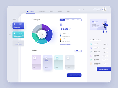 Budget planner app for desktop app bank blue card dashboard finance fintech payment ui ux wallet