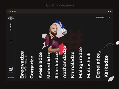 Rugby World Cup georgia interface landing page matches rugby rugbyplayer slider sport typography ui ux vector web world cup