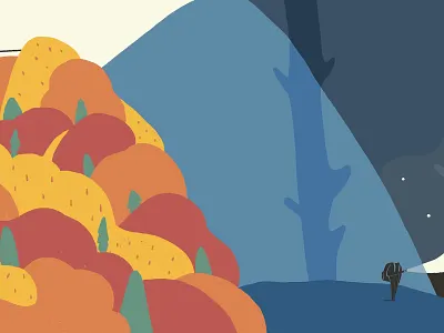 Journey_Looking for a place to stay character dark design drawing illustration montain night travelling vector