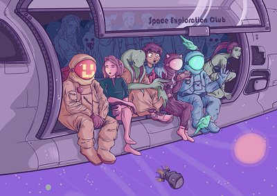 All Together Now aliens characterdesign characters digital painting digitalart illustration photoshop space