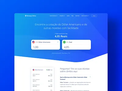 Landing cotação exchange flat landing rate ui web