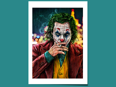 Smoking Joker Pt. 01 2019 art print batman city lights comic curioos dccomics decoration digitalart fanart illustration interiordesign joaquin phoenix joker movie poster raining smoke smoking society6