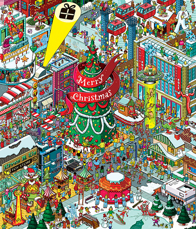 Where is Santa? illustration for Washington Post advertising cities city detail infographic isometric isometric art isometric illustration landscape map pixel art where is waldo where is wally