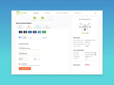 Credit Card Checkout for a quadrocopter rental service 002 checkout credit card credit card checkout daily daily 100 challenge daily ui dailyui design drone figma quadrocopter rent ui web