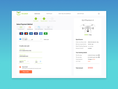 Credit Card Checkout for a quadrocopter rental service 002 checkout credit card credit card checkout daily daily 100 challenge daily ui dailyui design drone figma quadrocopter rent ui web