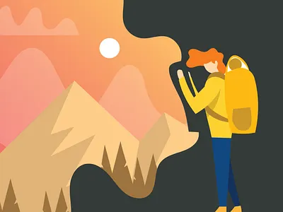 World Tourism Day Special. background backpacker day design destination female girl graphic happy holiday isolated landscape map mountain nature set summer traveller travelling trekking