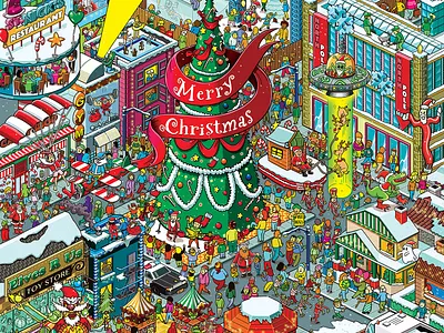 Where is Santa? illustration for Washington Post advertising cities city detail illustration infographic isometric isometric art landscape map pixel art