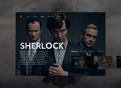 Concept UI Design for Sherlock Holmes | Netflix app concept creative dashboard design display films full fullpage ios iphone movies netflix page responsive ui ux web website