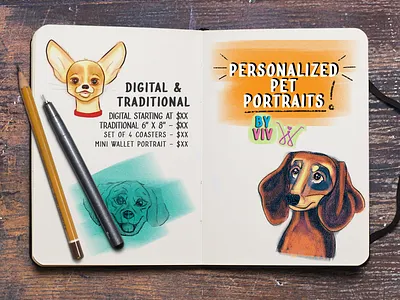 Personalized Pet Portraits animals digital art flyer personalized pet pets portrait portrait art portrait illustration portraits promotion publicity sales traditional art