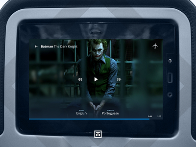 Airplane Infotainment Concept airplane american airlines audio background batman blue button forward gradient movie open sans pause play player previous subtitle timeline