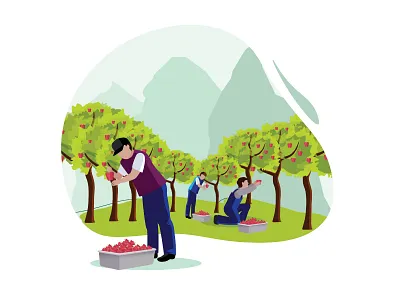 Man pick some fruit on the garden agriculture apple autumn basket branch cartoon farm farmer farming field food fresh fruit garden gardener gardening gather green growth hand