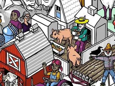 USA seek-and-find crop 1 - farming architecture art building color digital drawing illustration isometric line wacom