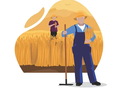 Farmer standing on the rice field agrarian agricultural agriculture background business cartoon character collection countryside cow crop design expression face farm farmer farming field food garden