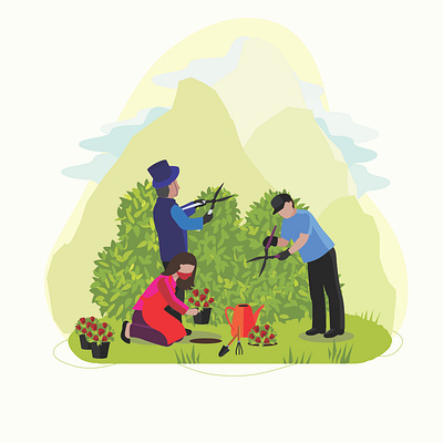 Gardner cut some flower on the garden adult agriculture art background boy cartoon cultivation design environment equipment farm farmer flat flower garden gardener gardening gardner grass green