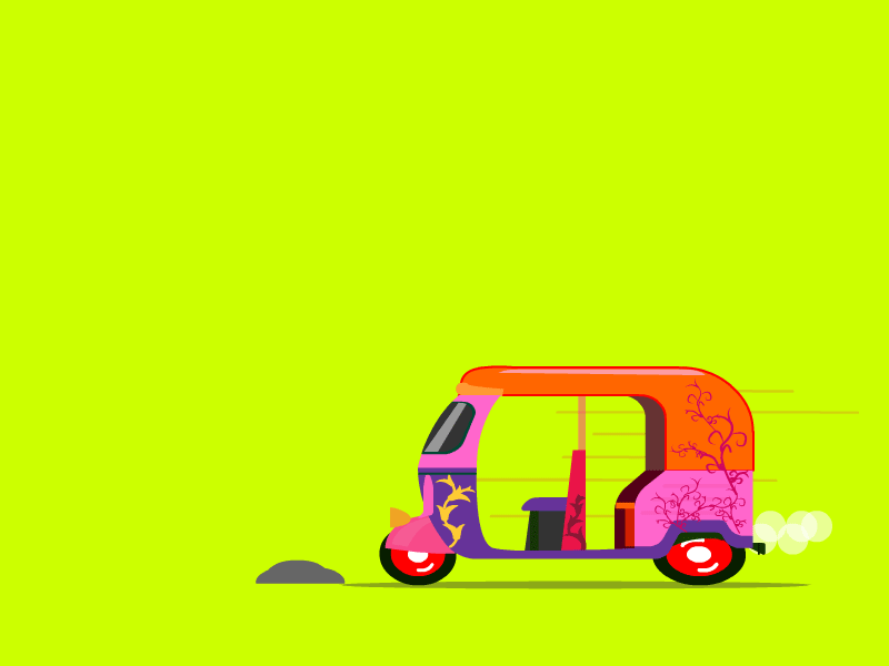 Flying Rikshaw 2d animation animation color ful colors design flat art flying ful india riksha art roads vector