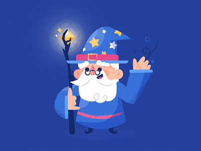 Friendly Wizard beard character characterdesign diamond dude funny illustration magic magician man staff star startup tech technology texture vector wisdom wise wizard