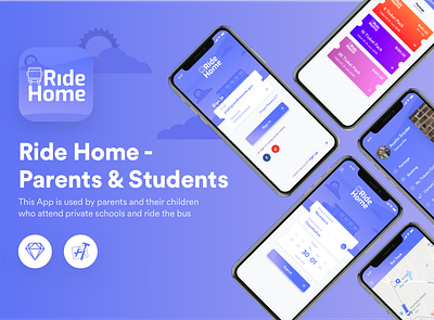Ride Home - Parents & Students appdesign booking app branding clean icon ios ios13 minimal mobile mobileapp ondemand ride app ui vector