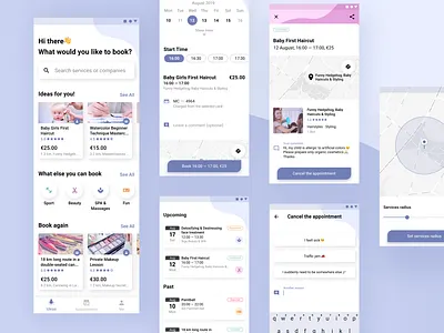 Booking App android blue booking cards figma material design pink productdesign