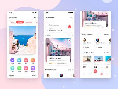 Travel discover app design destination discovery flight travelers ui