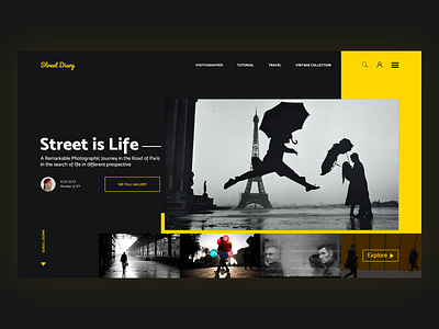 Photography Blog black blog design home page image landing page landingpage life photograhy photograph photographer photography street street photography ui design