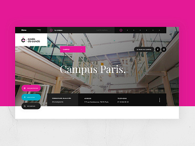 École de Condé #2 🎓- Campus / Menu / Form / Search art direction black blue branding concept design design school education educational interaction interactive form interface pink school training typography ui design ux design webdesign website