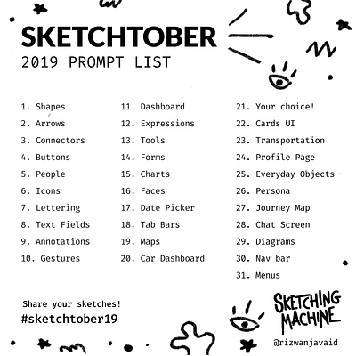 Sketchtober 2019 Prompts 30 day challenge sketching sketchtober ui ux