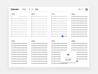 Life calendar animation calendar clean concept design flat gif interface memento mori minimal mortality motion time transition ui ux web website