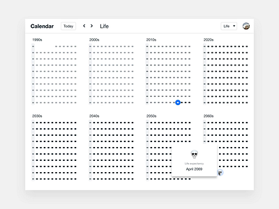 Life calendar animation calendar clean concept design flat gif interface memento mori minimal mortality motion time transition ui ux web website