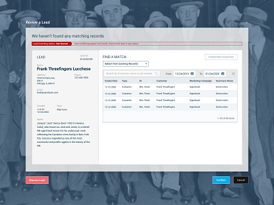 Modal window to confirm or dismiss lead records form design modal roboto user interface ux