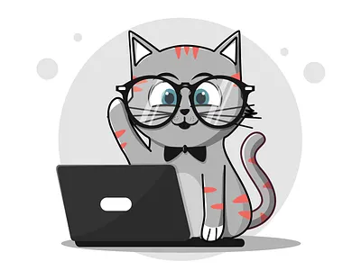 Geeky Cat cat coder geeky hipster illustration kitten kitty laptop mascot specs work