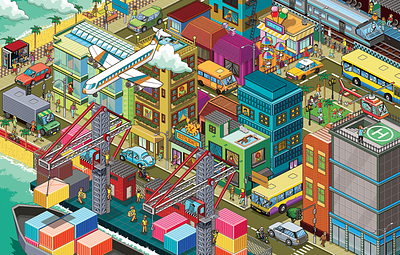 Small Isometric City for Moderna Publishing advertising cities detail infographic isometric isometric art landscape map pixel art seek and find seek and find where is waldo where is wally