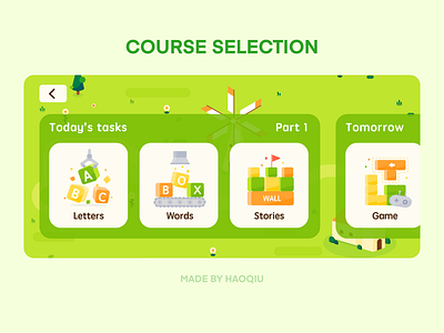 Course selection aniamtion blocks green illustration selection sheep story storyboard task list ui windmill