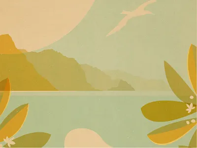 Kaena Point aloha hawaii illustration mountains oahu ocean retro surf art vintage