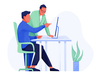 Development affinity designer boy business character computer developer development discuss girl illustration man office people plant talk teach uran woman work workspace