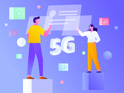 5G sci-fi future with internet collaboration 5G app branding color data analysis design flat illustration mobile vector web